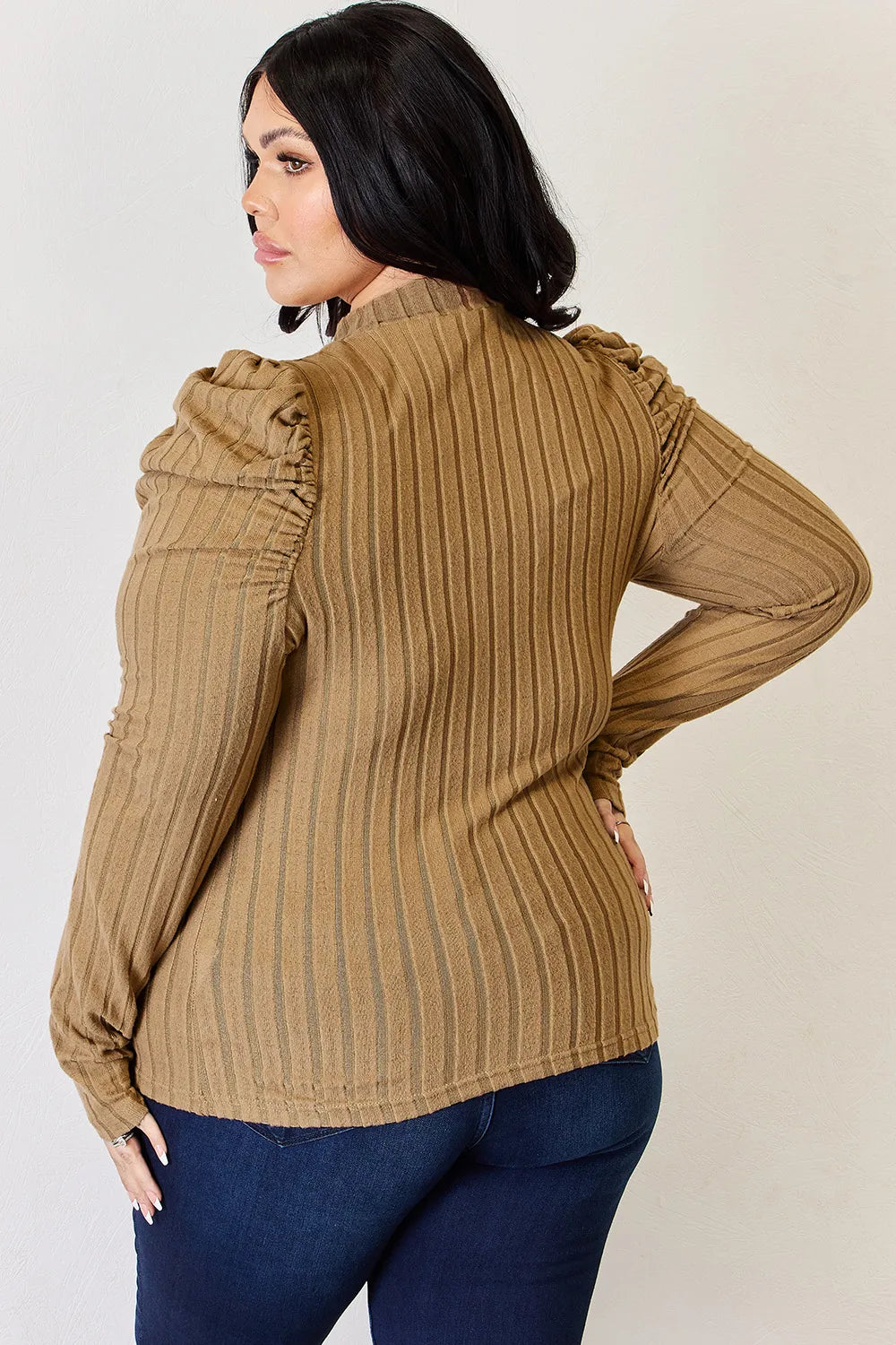Basic Bae Full Size Ribbed Mock Neck Puff Sleeve T-shirt | Includes Plus Size