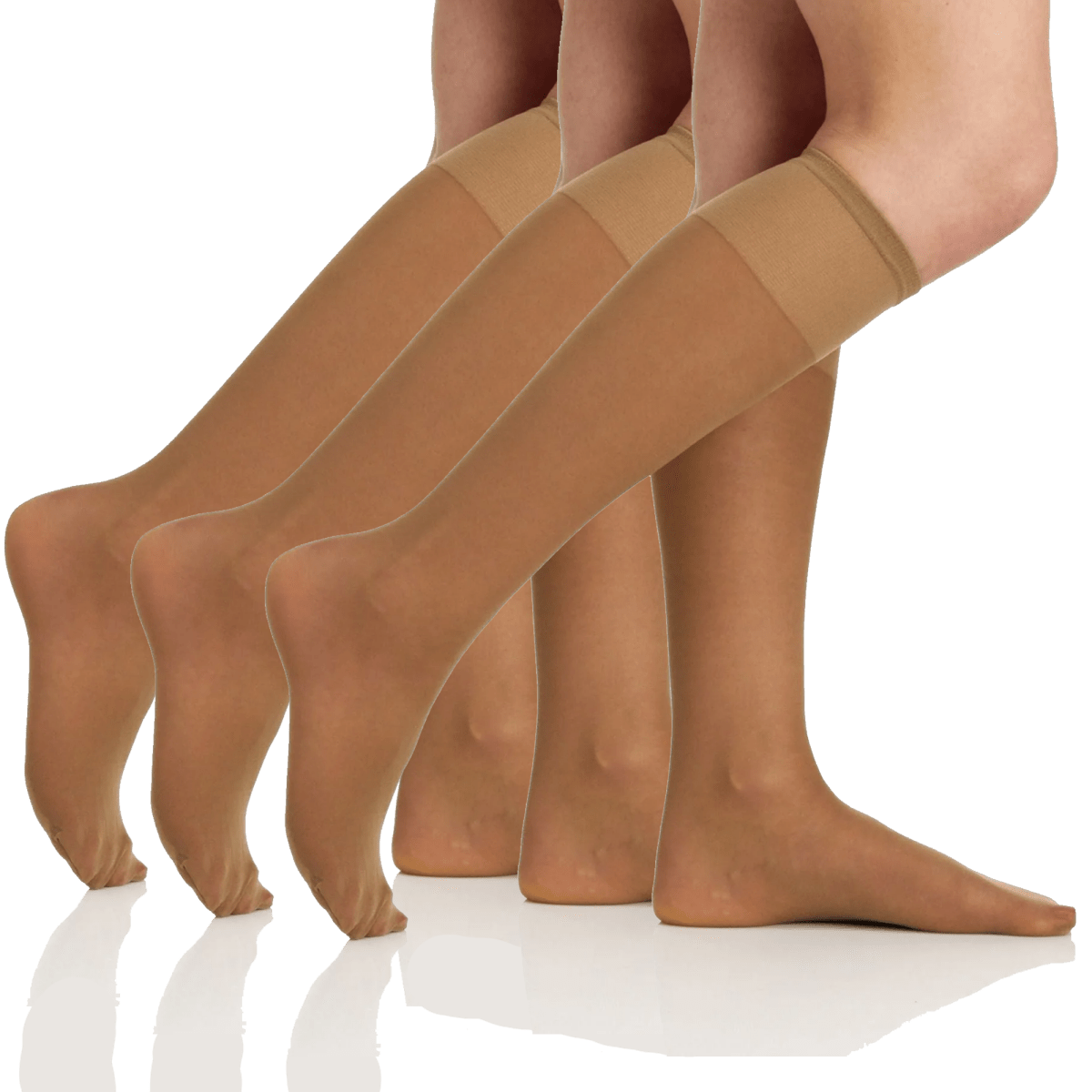 3 Pair Pack Sheer Support Knee High With Sandalfoot Toe