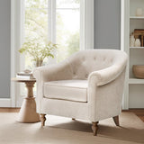 Upholstered Accent Chair with Rolled Arms and Turned Front Legs