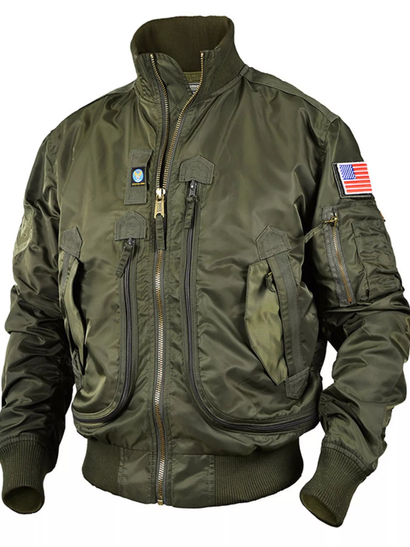 Men's Plus Size Zip Up Bomber Jacket with Multiple Pockets