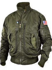 Men's Plus Size Zip Up Bomber Jacket with Multiple Pockets