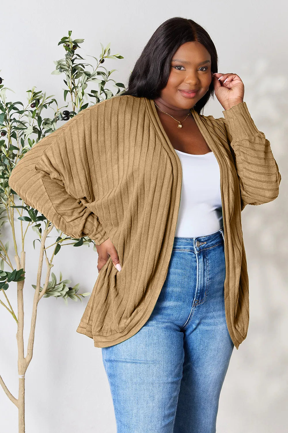Basic Bae Full Size Ribbed Cocoon Cardigan | Includes Plus Size