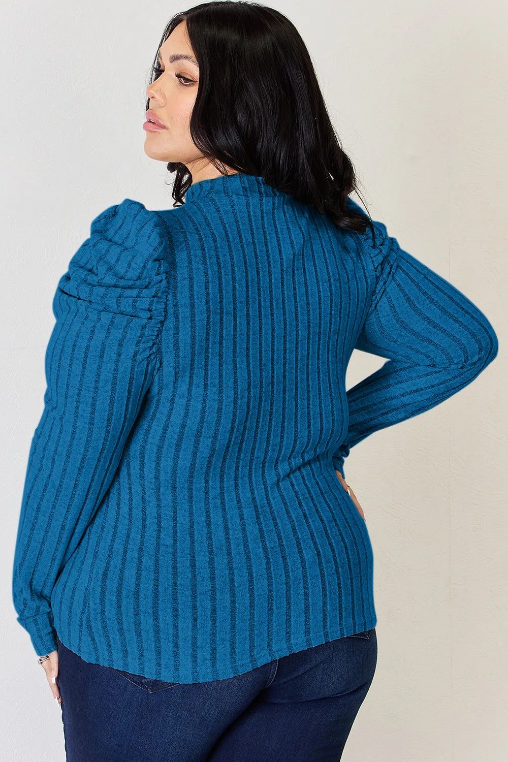 Basic Bae Full Size Ribbed Mock Neck Puff Sleeve T-shirt | Includes Plus Size