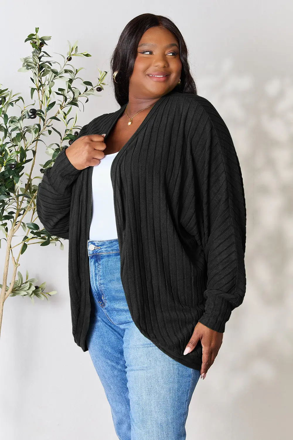 Basic Bae Full Size Ribbed Cocoon Cardigan | Includes Plus Size