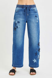 Risen Elastic Band Slouchy Cropped Barrel With Star Patch