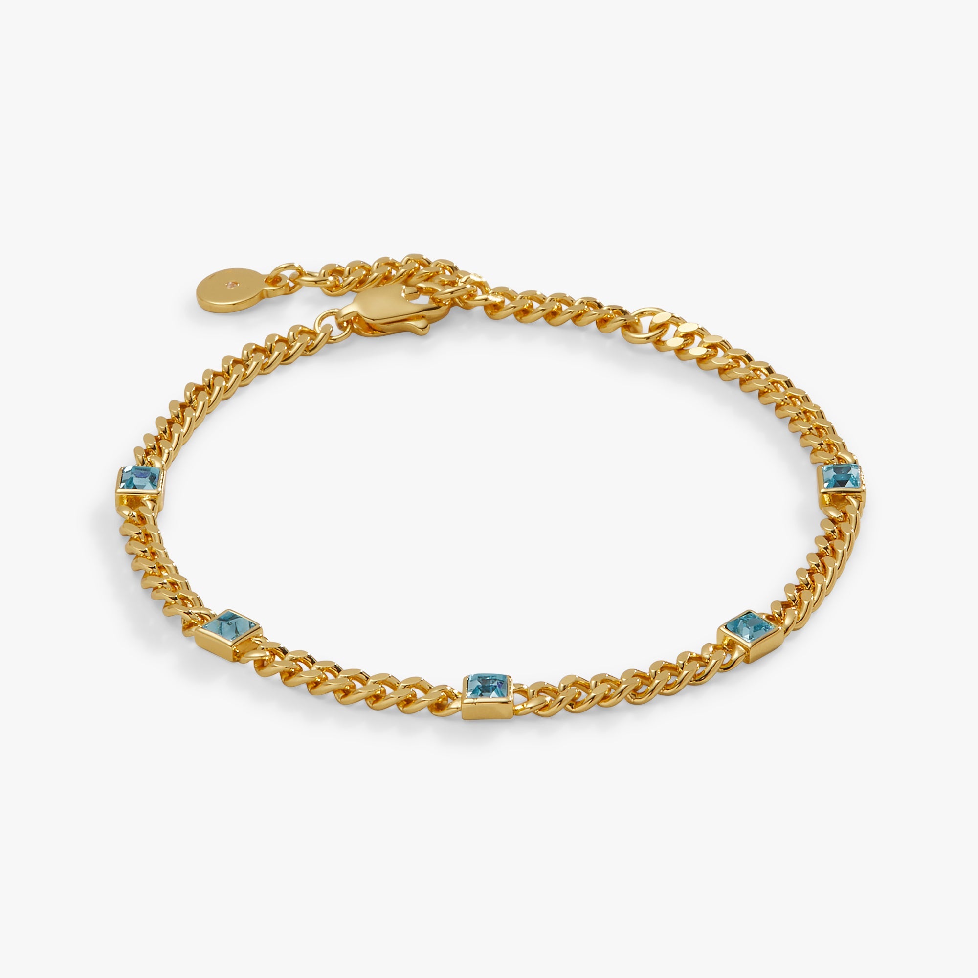 March Birthstone Aquamarine Curb Chain Bracelet