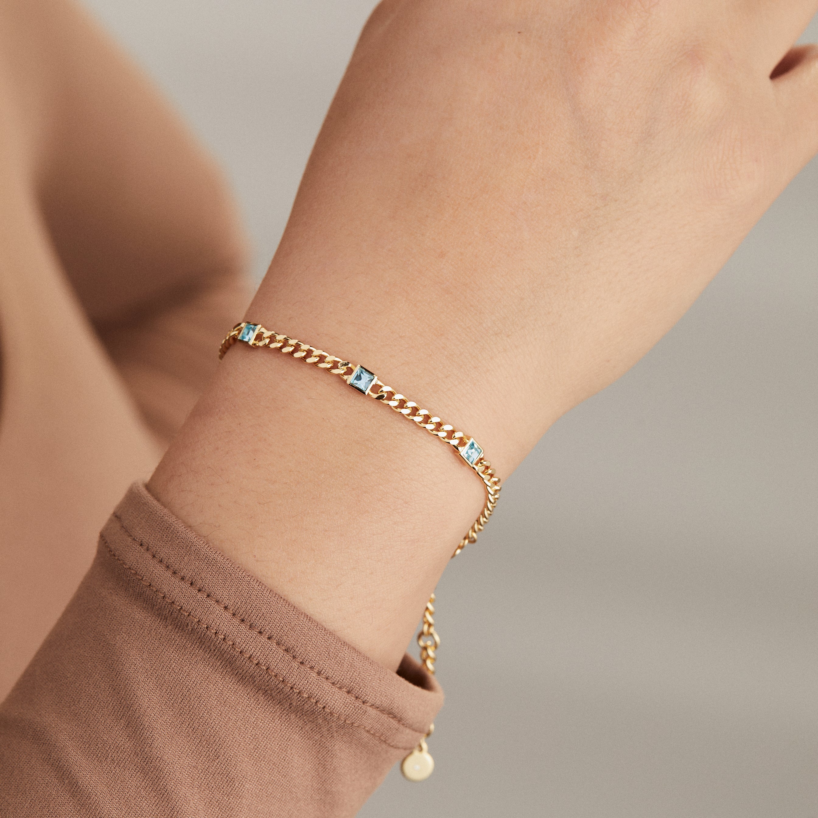 March Birthstone Aquamarine Curb Chain Bracelet