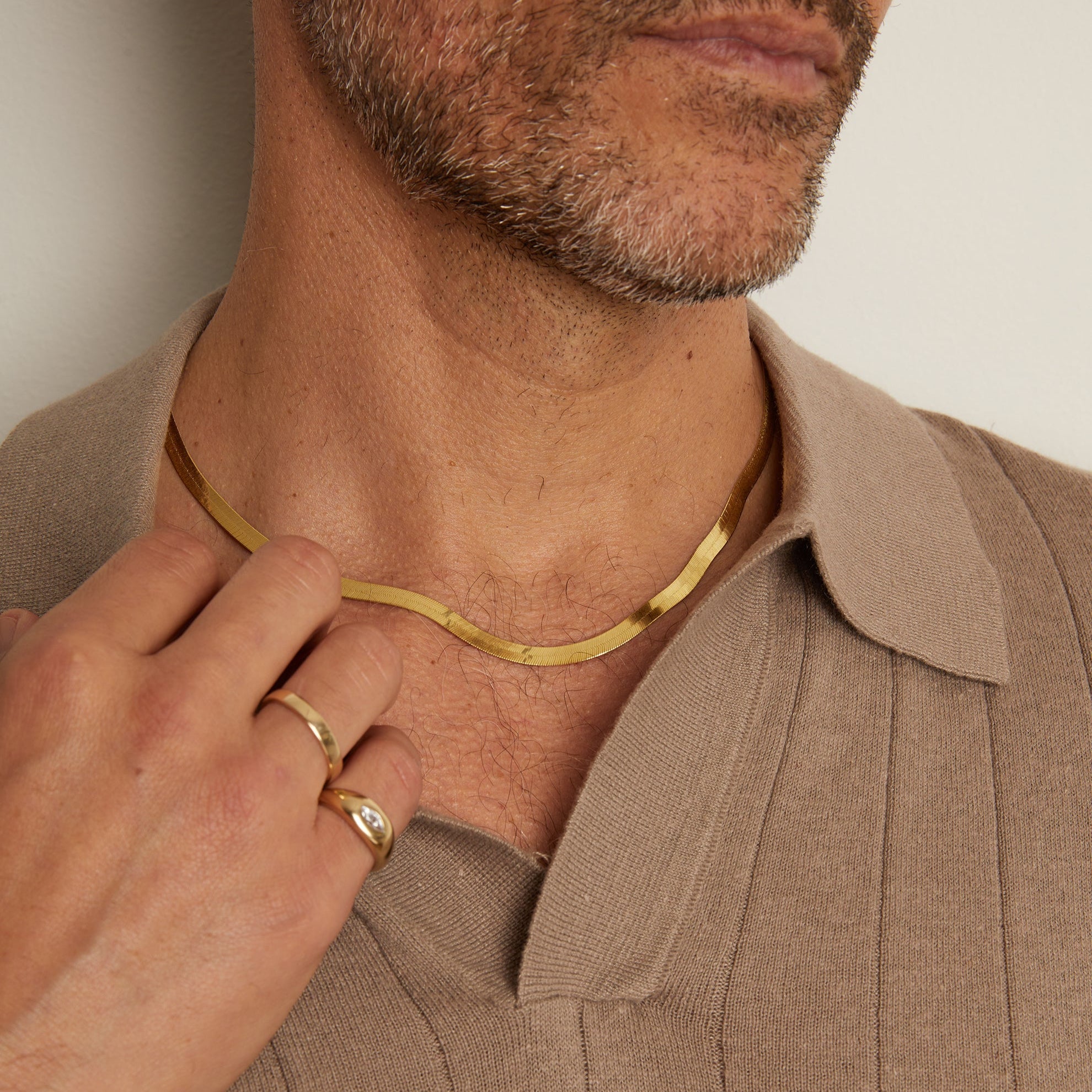 Gold Herringbone Chain Necklace