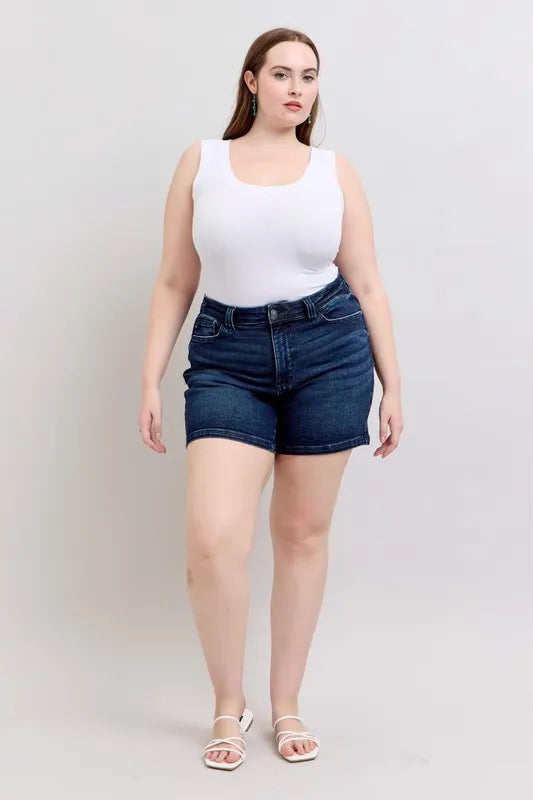 Judy Blue Full Size High Waist Back Flap Pocket Denim Shorts | Includes Plus Size