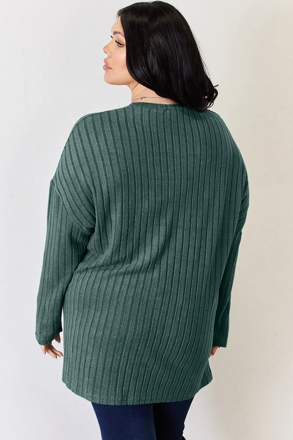 Basic Bae Full Size Ribbed Half Button Long Sleeve High-low Knit Top | Includes Plus Size