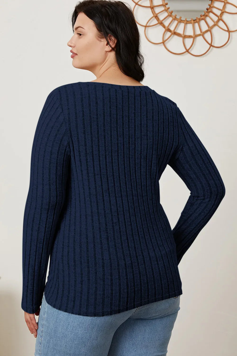 Basic Bae Full Size Ribbed V-neck Long Sleeve Knit Top | Includes Plus Size