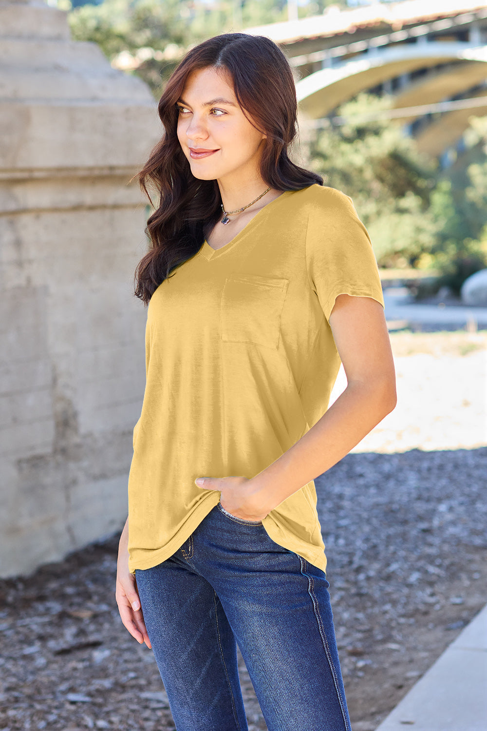 Basic Bae Bamboo Full Size  V-neck Short Sleeve T-shirt | Includes Plus Size