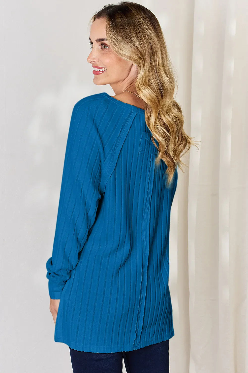 Basic Bae Full Size Ribbed Round Neck Slit Knit Top | Includes Plus Size