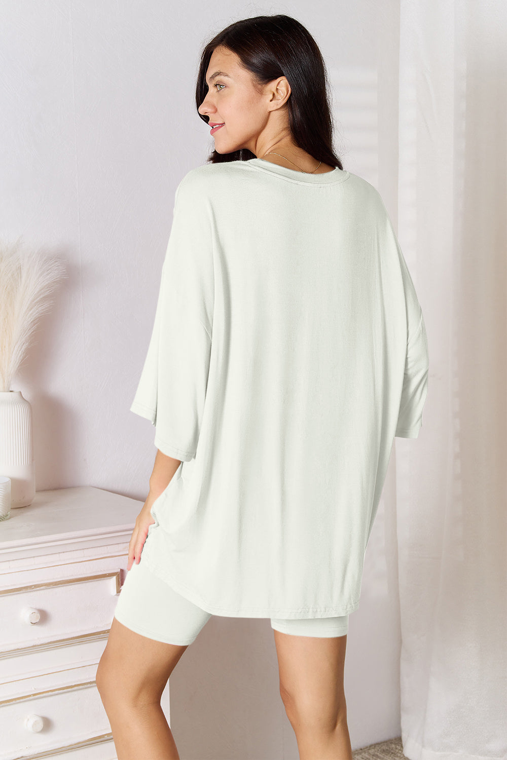 Basic Bae Full Size Soft Rayon Three-quarter Sleeve Top And Shorts Set