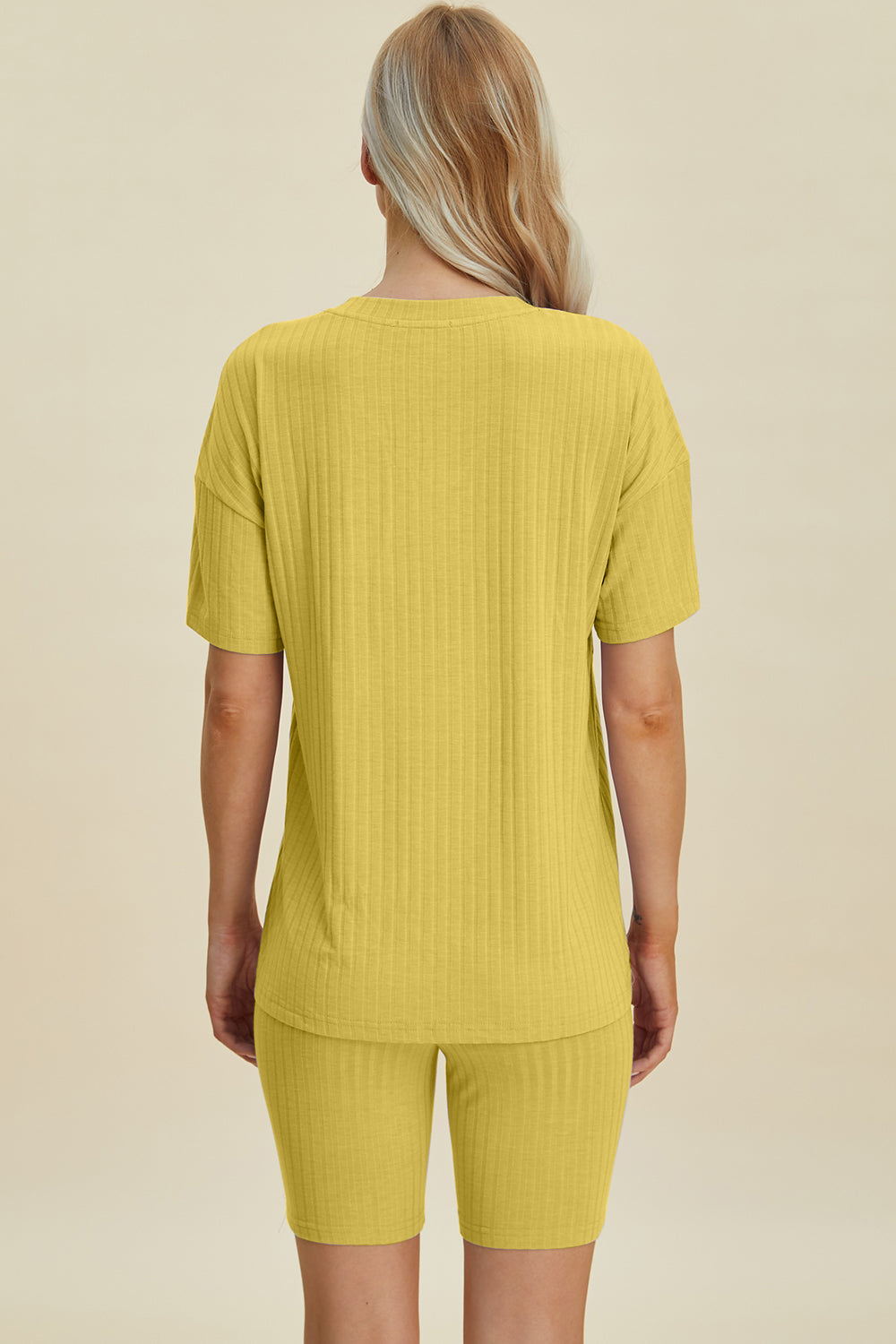 Basic Bae Full Size Ribbed V-neck Short Sleeve Top And Shorts Set