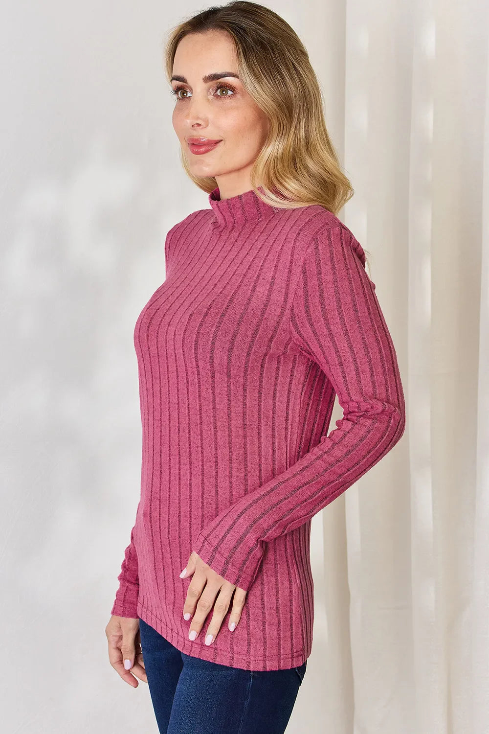 Basic Bae Full Size Ribbed Mock Neck Long Sleeve Knit Top | Includes Plus Size