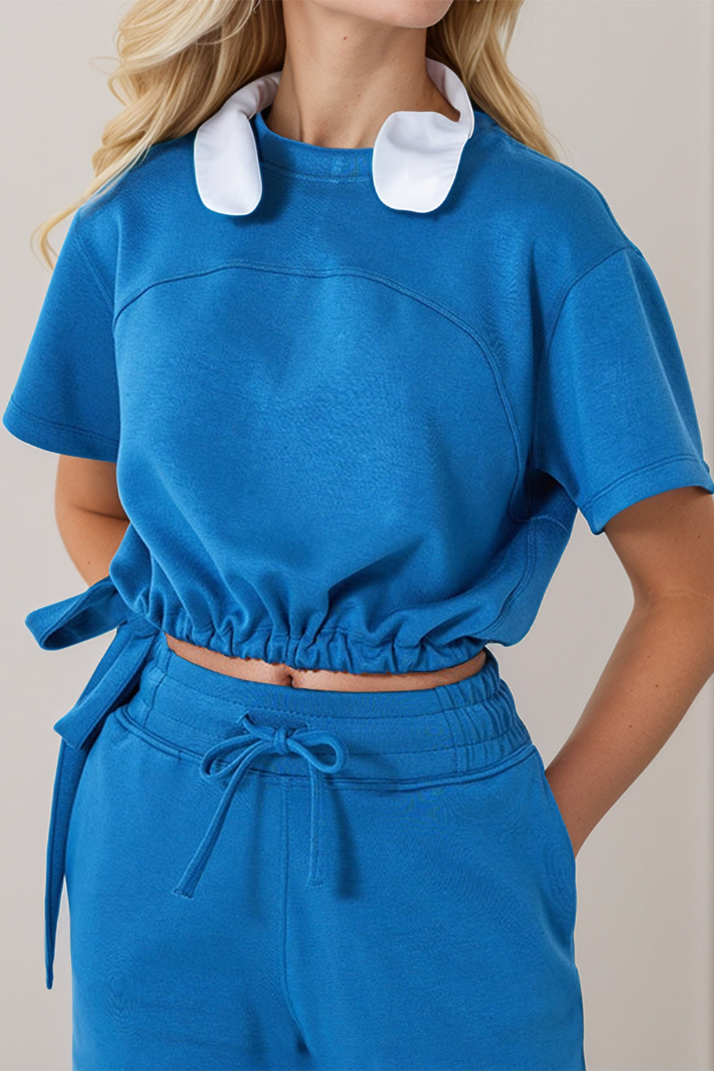 Basic Bae Drawstring Hem Air Scuba Round Neck Short Sleeve T-shirt