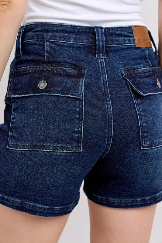 Judy Blue Full Size High Waist Back Flap Pocket Denim Shorts | Includes Plus Size