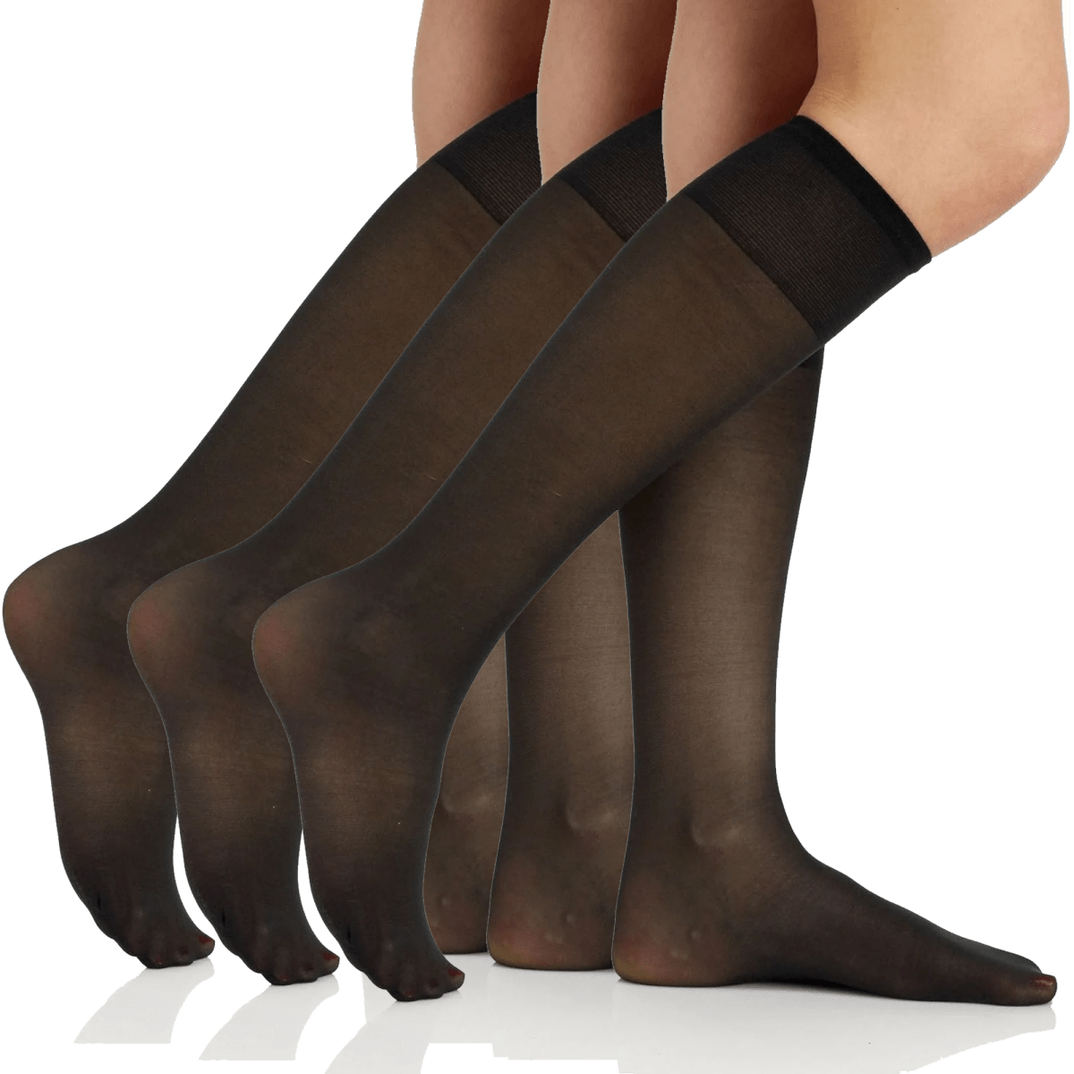 3 Pair Pack Sheer Support Knee High With Sandalfoot Toe