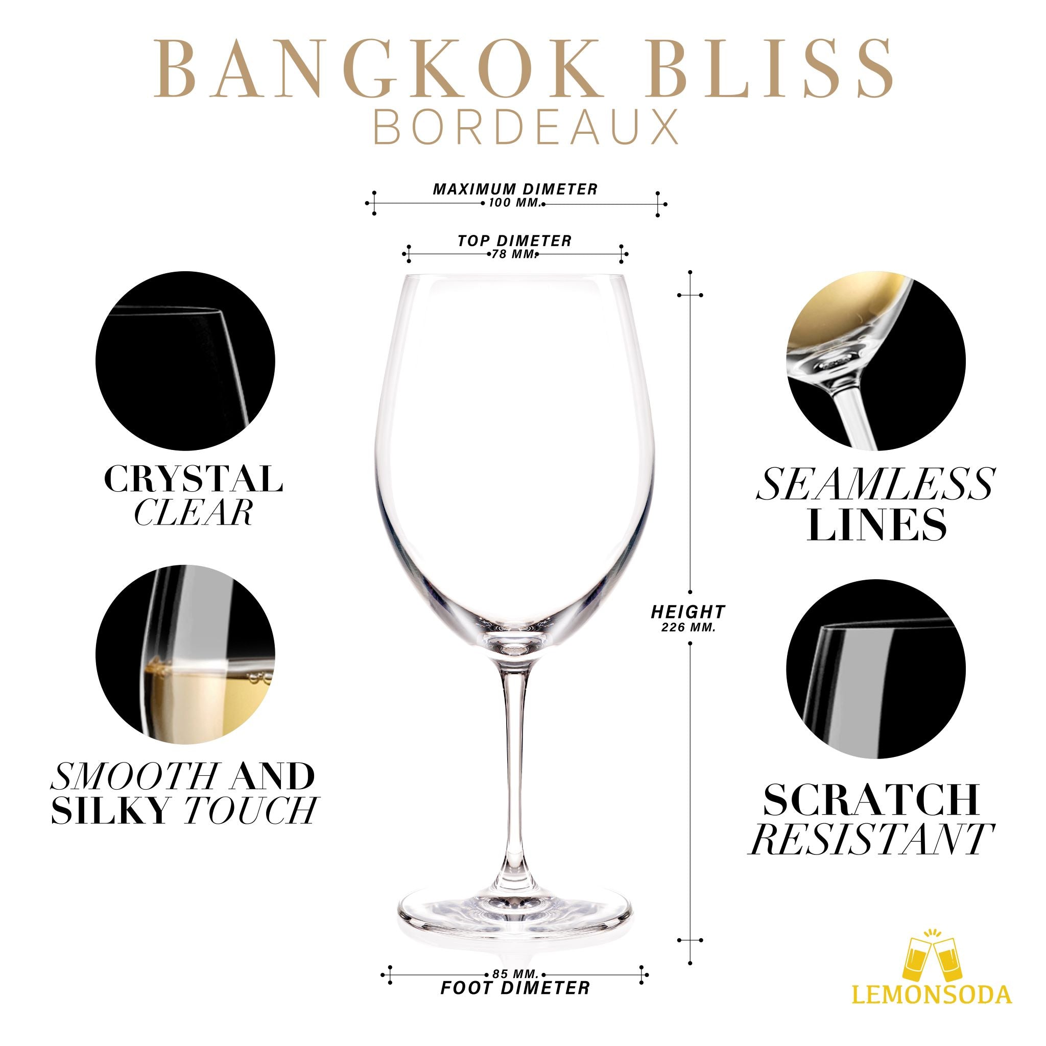 Bangkok Bliss Bordeaux Wine Glasses - (745 Ml / 26 Fl. Oz.)