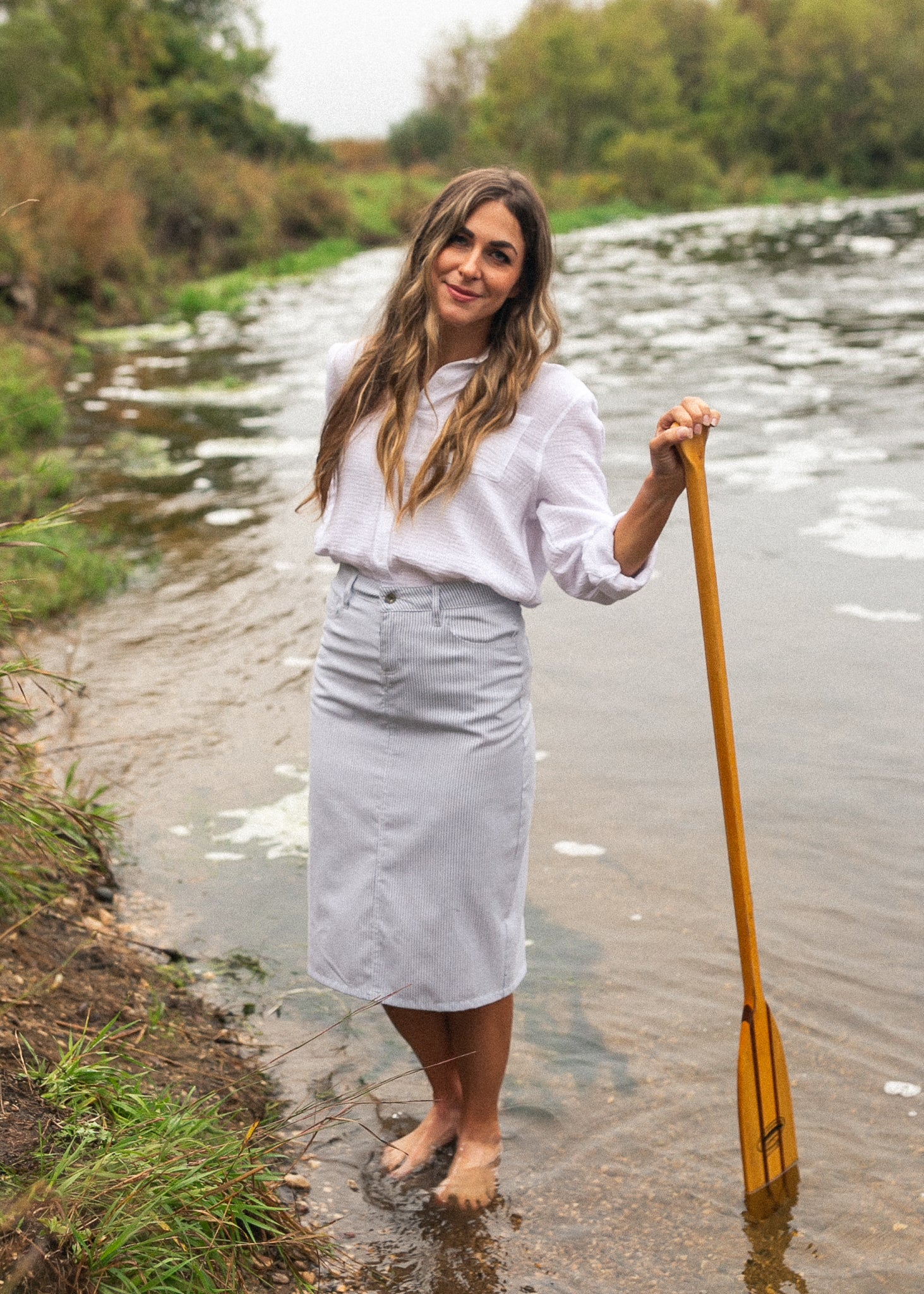 Bay Light Blue Striped Midi Skirt
