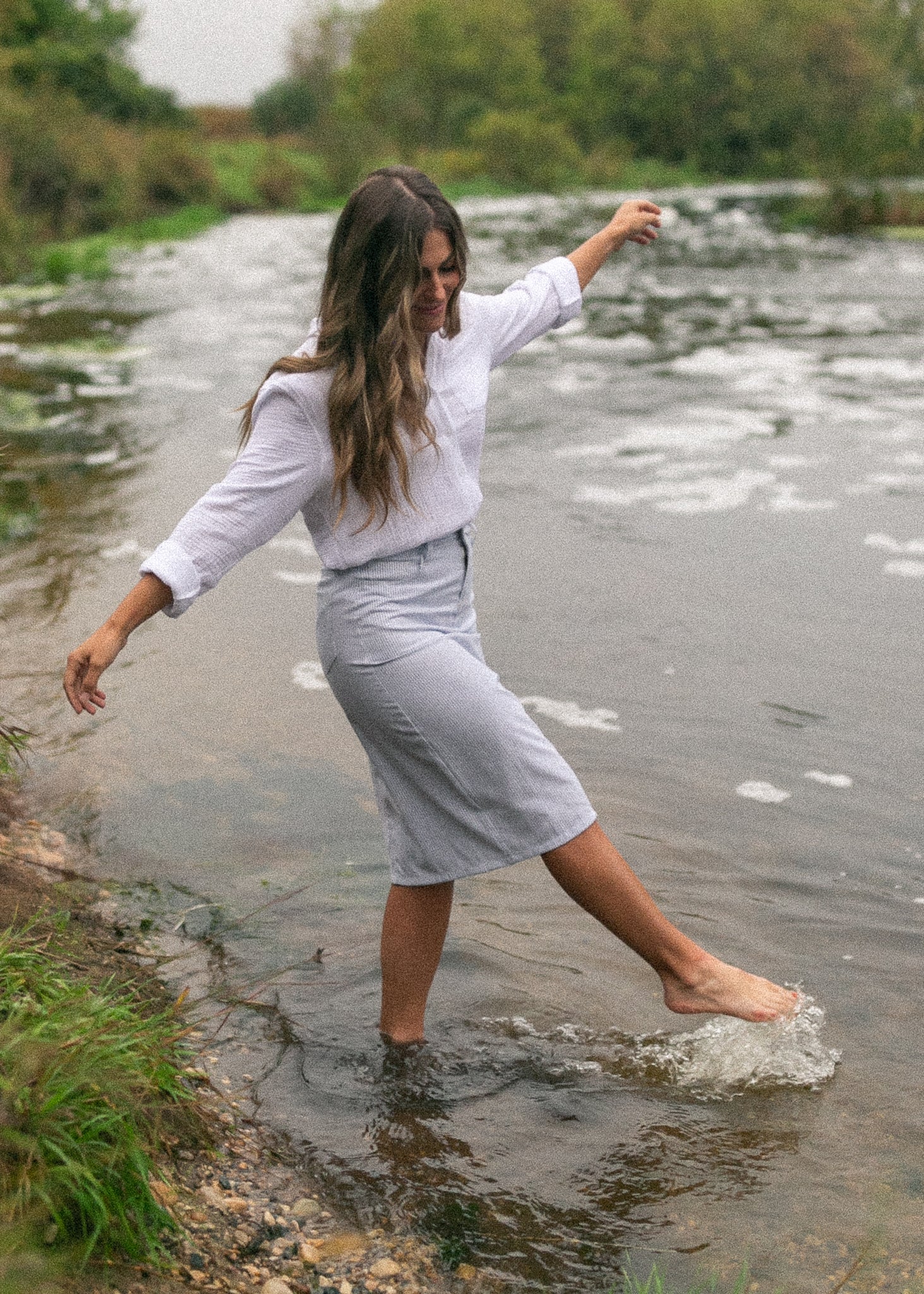 Bay Light Blue Striped Midi Skirt