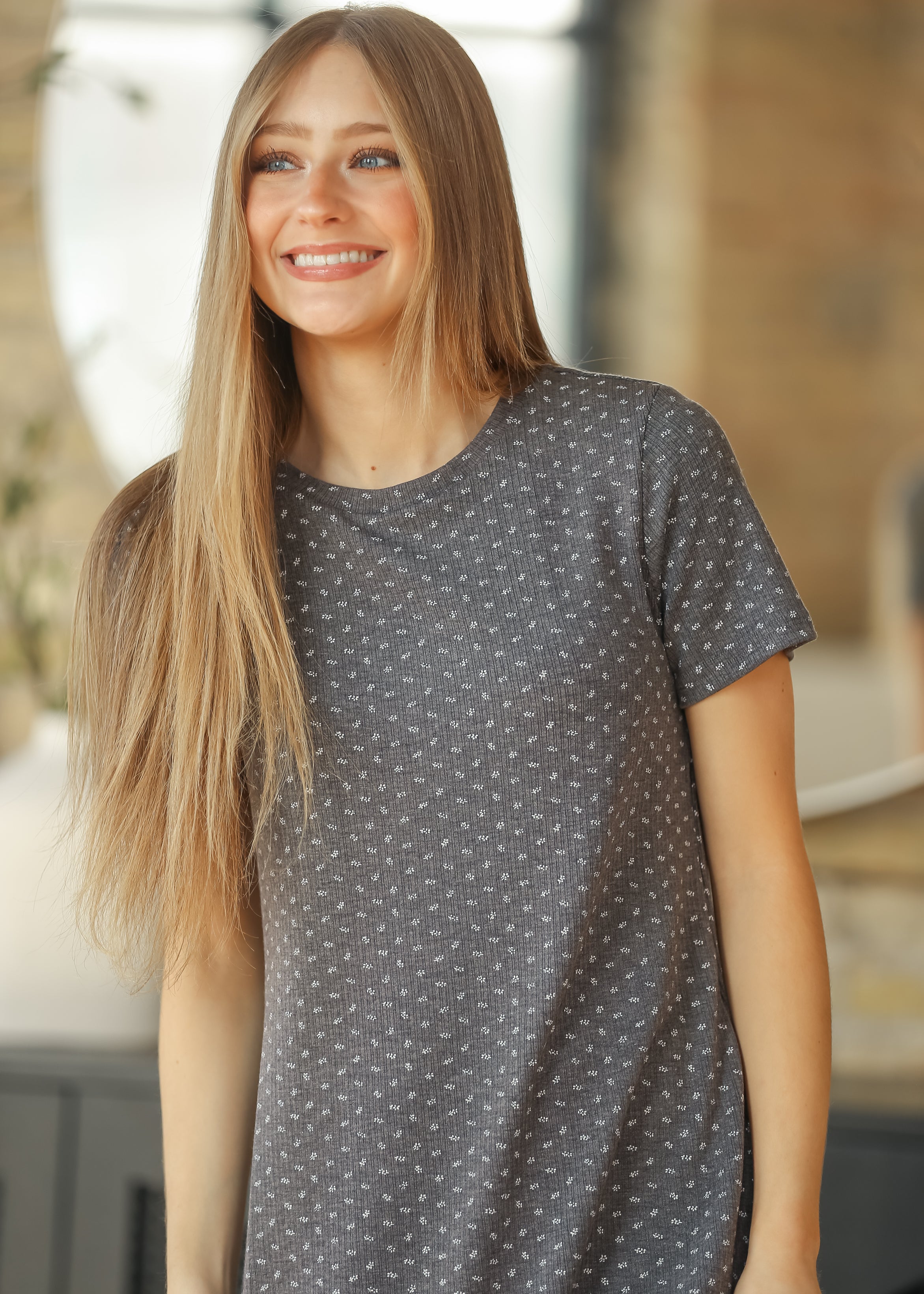 Baylor Floral Ribbed Tee Shirt Dress