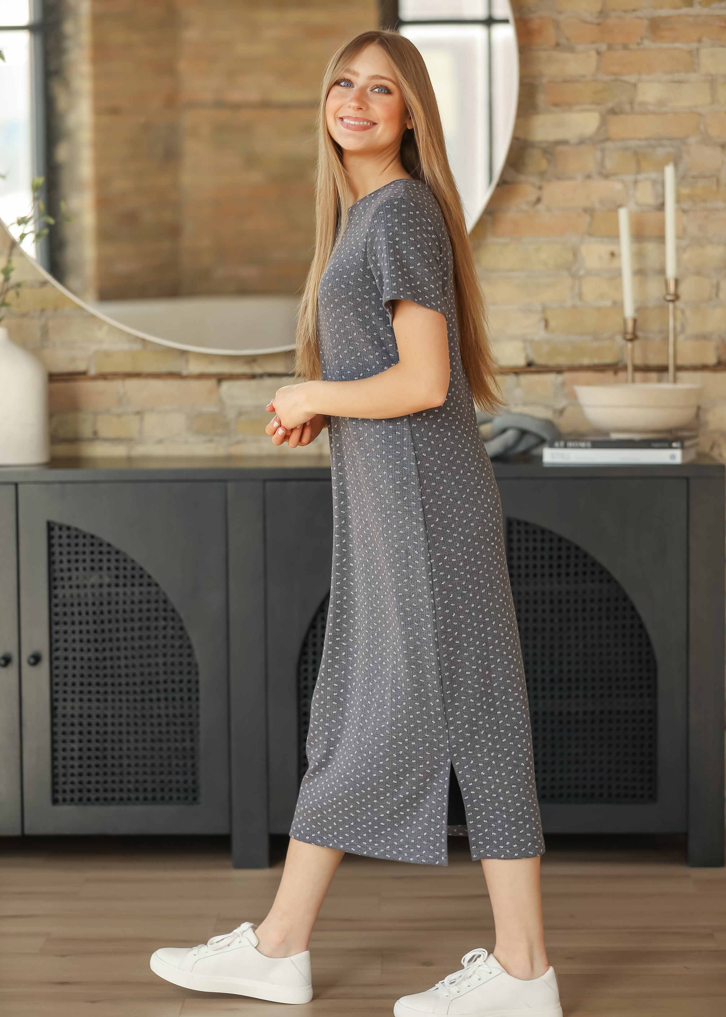 Baylor Floral Ribbed Tee Shirt Dress