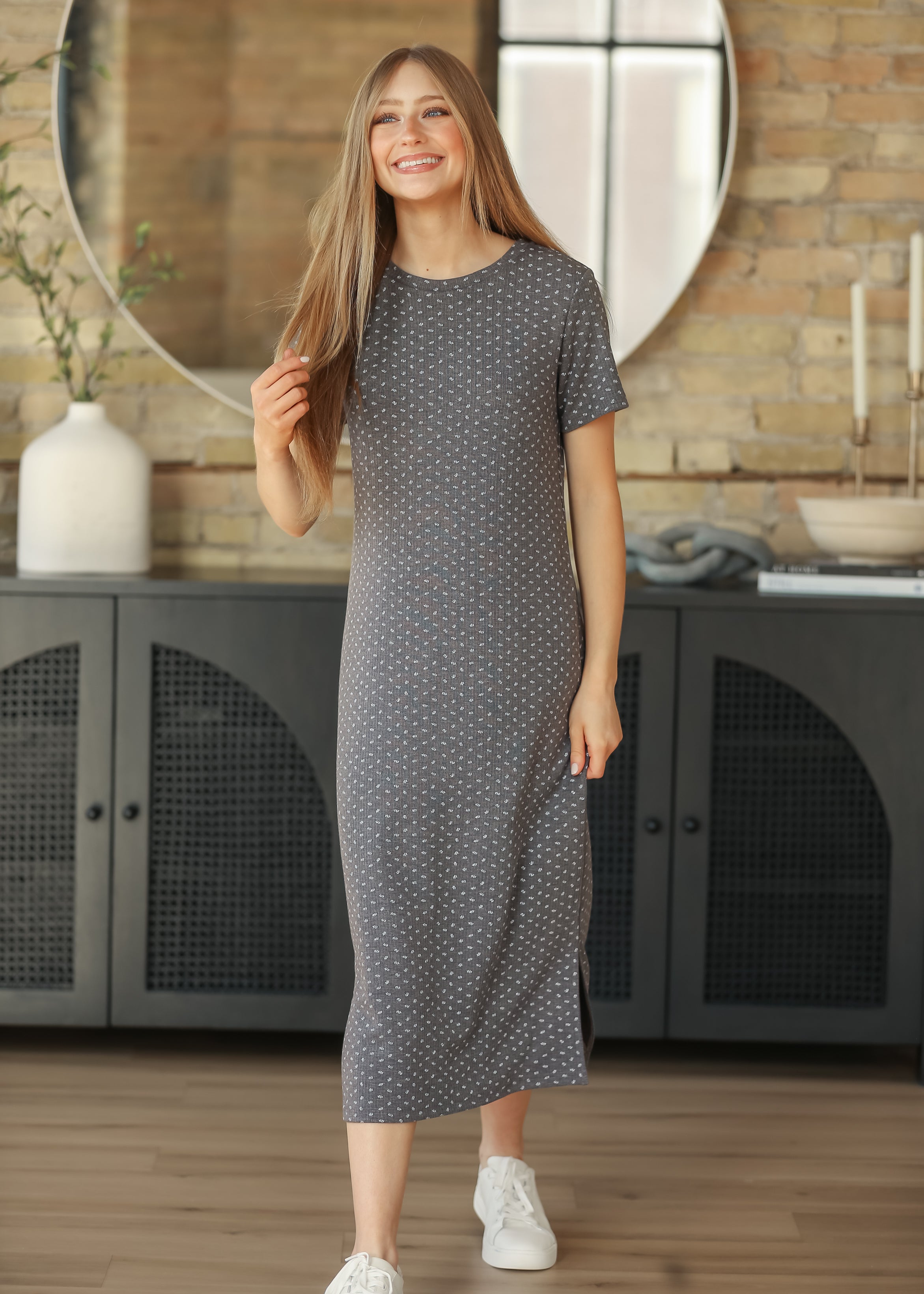 Baylor Floral Ribbed Tee Shirt Dress