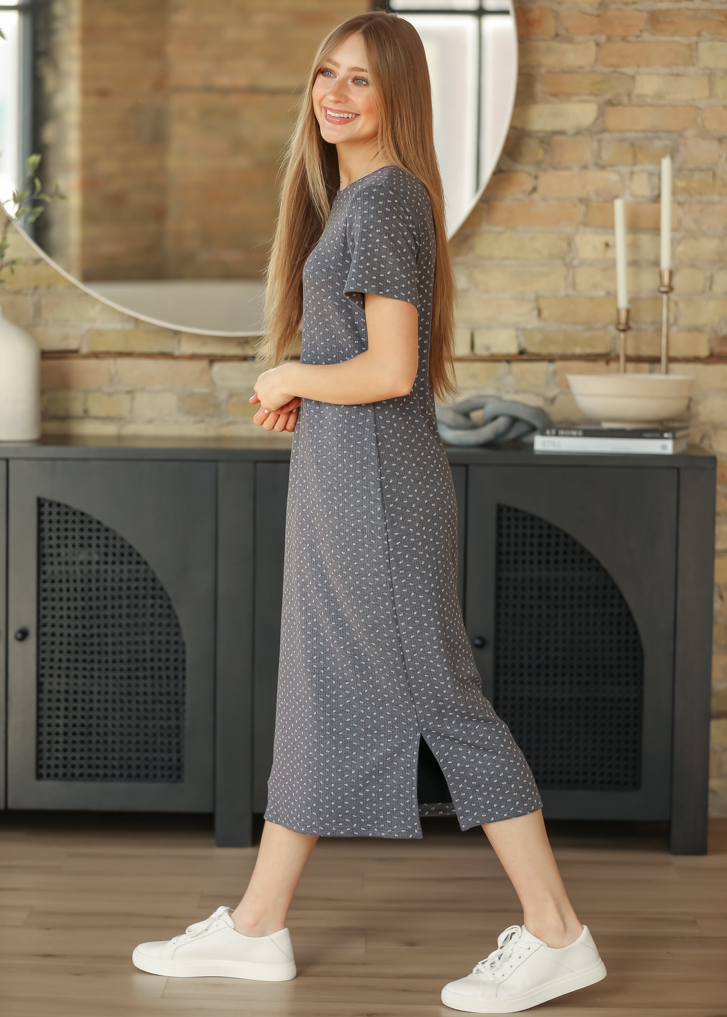Baylor Floral Ribbed Tee Shirt Dress