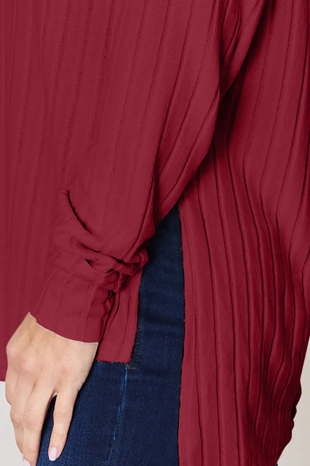 Basic Bae Full Size Ribbed Round Neck Slit Knit Top | Includes Plus Size