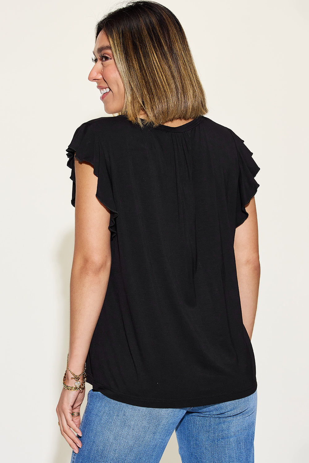 Basic Bae Full Size Bamboo Notched Ruffled Short Sleeve T-shirt