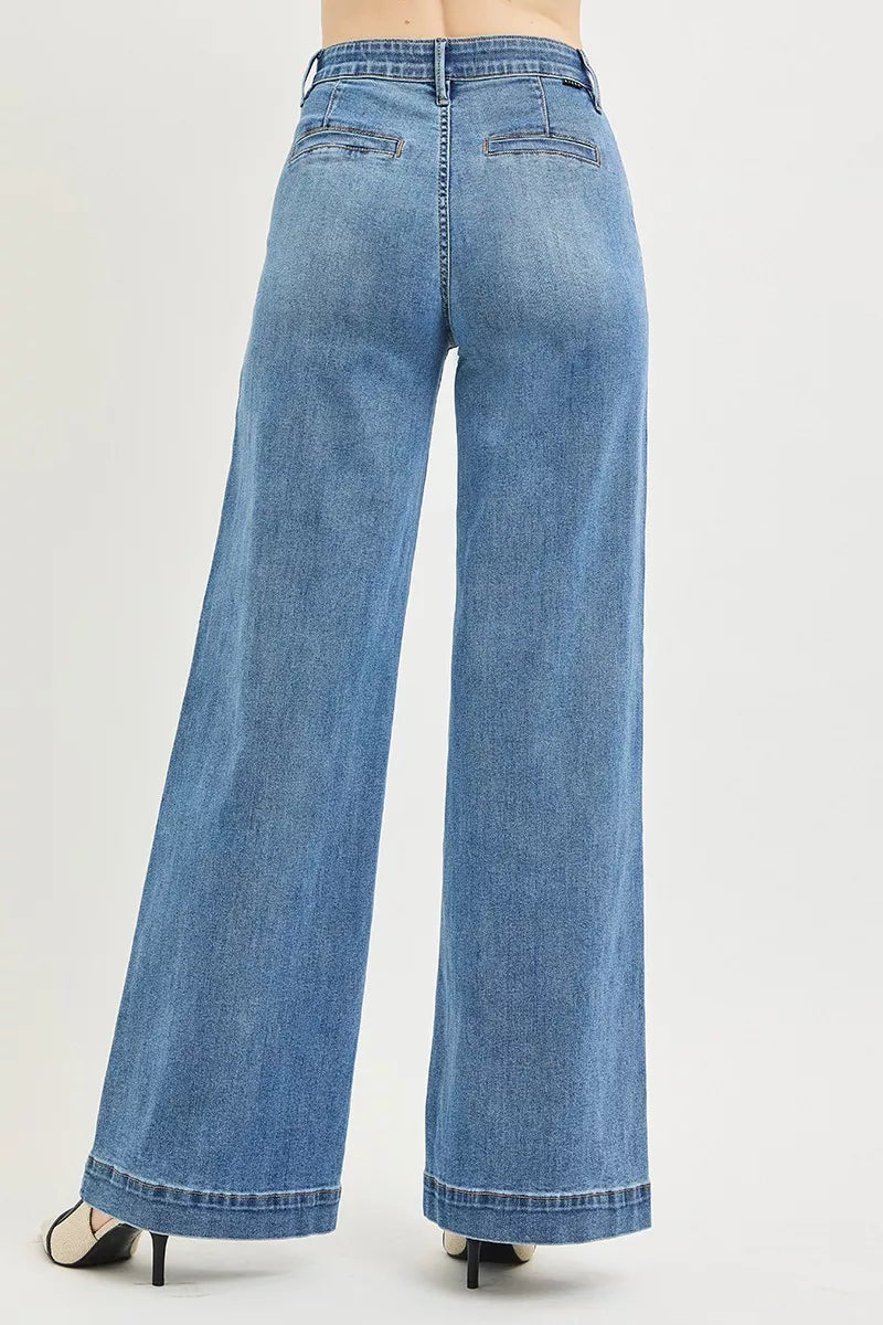Risen Tummy Control Elastic Band High Rise Wide Jeans