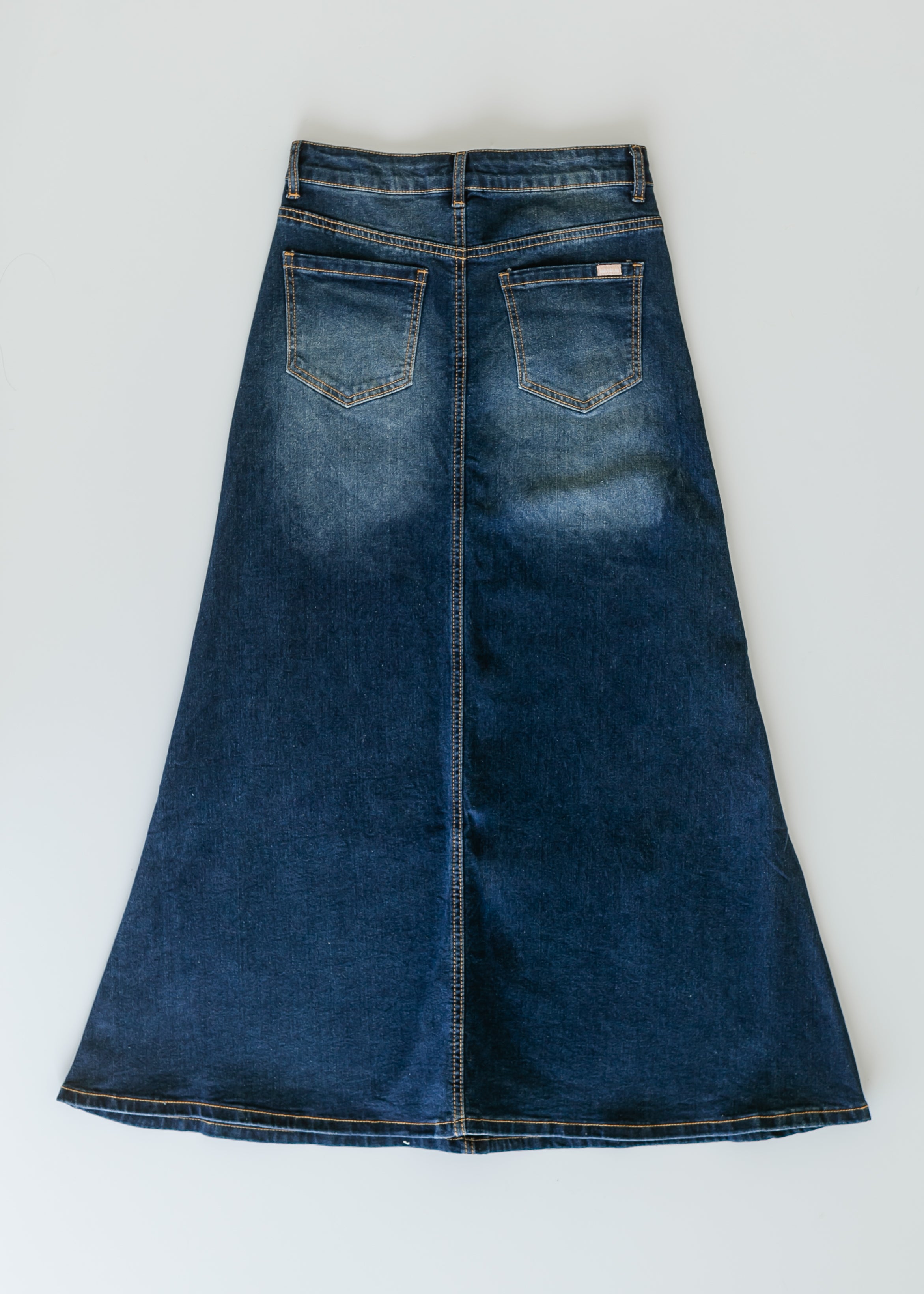 Bethany Dark Wash A-line Long Denim Skirt | Includes Plus Size