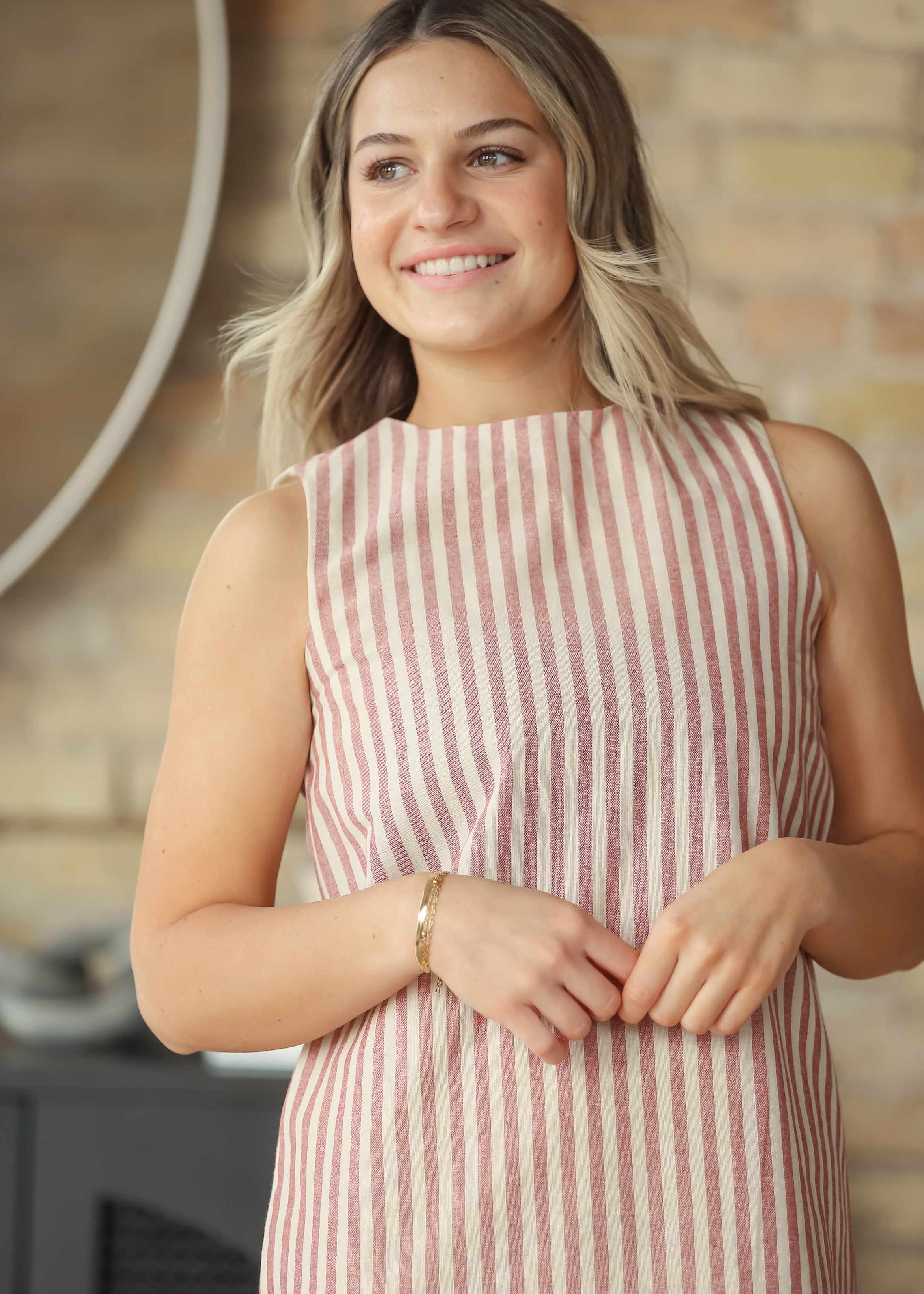 Bex Red Stripe Shift Midi Dress