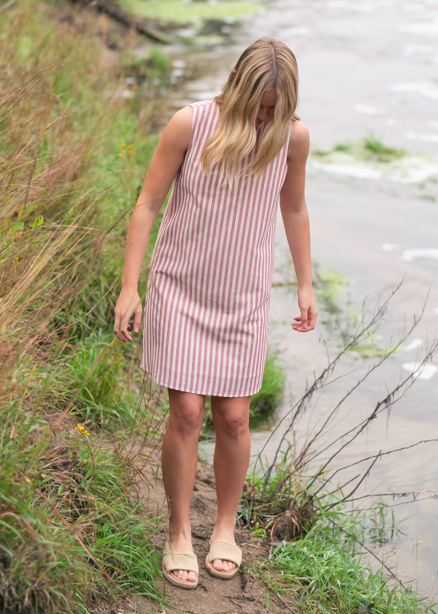 Bex Red Stripe Shift Midi Dress