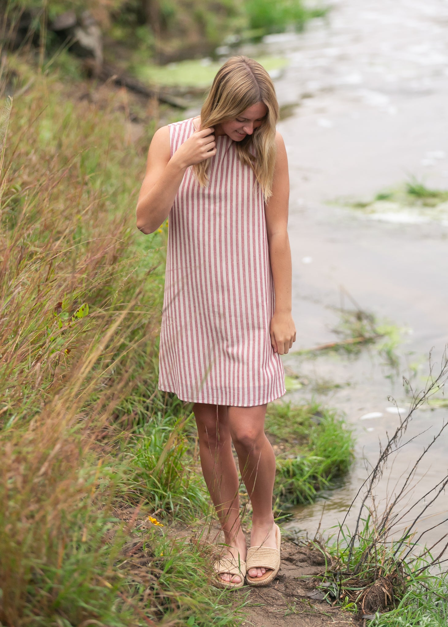 Bex Red Stripe Shift Midi Dress