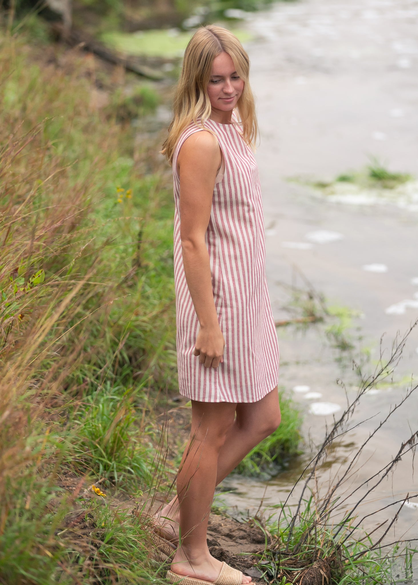 Bex Red Stripe Shift Midi Dress