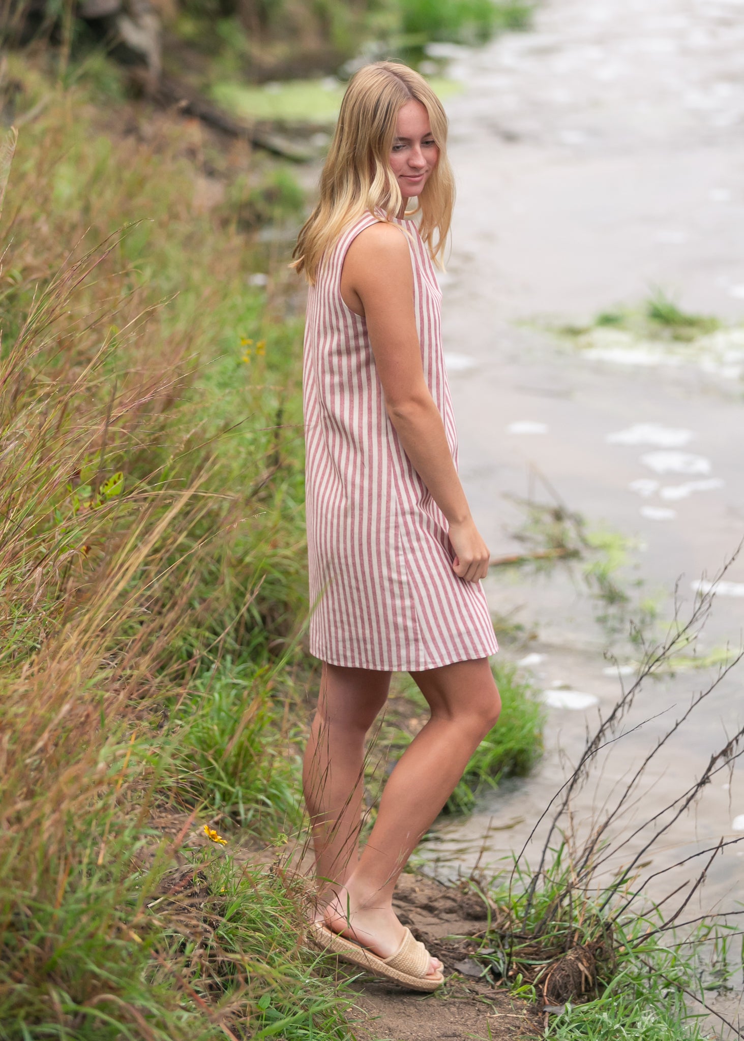 Bex Red Stripe Shift Midi Dress