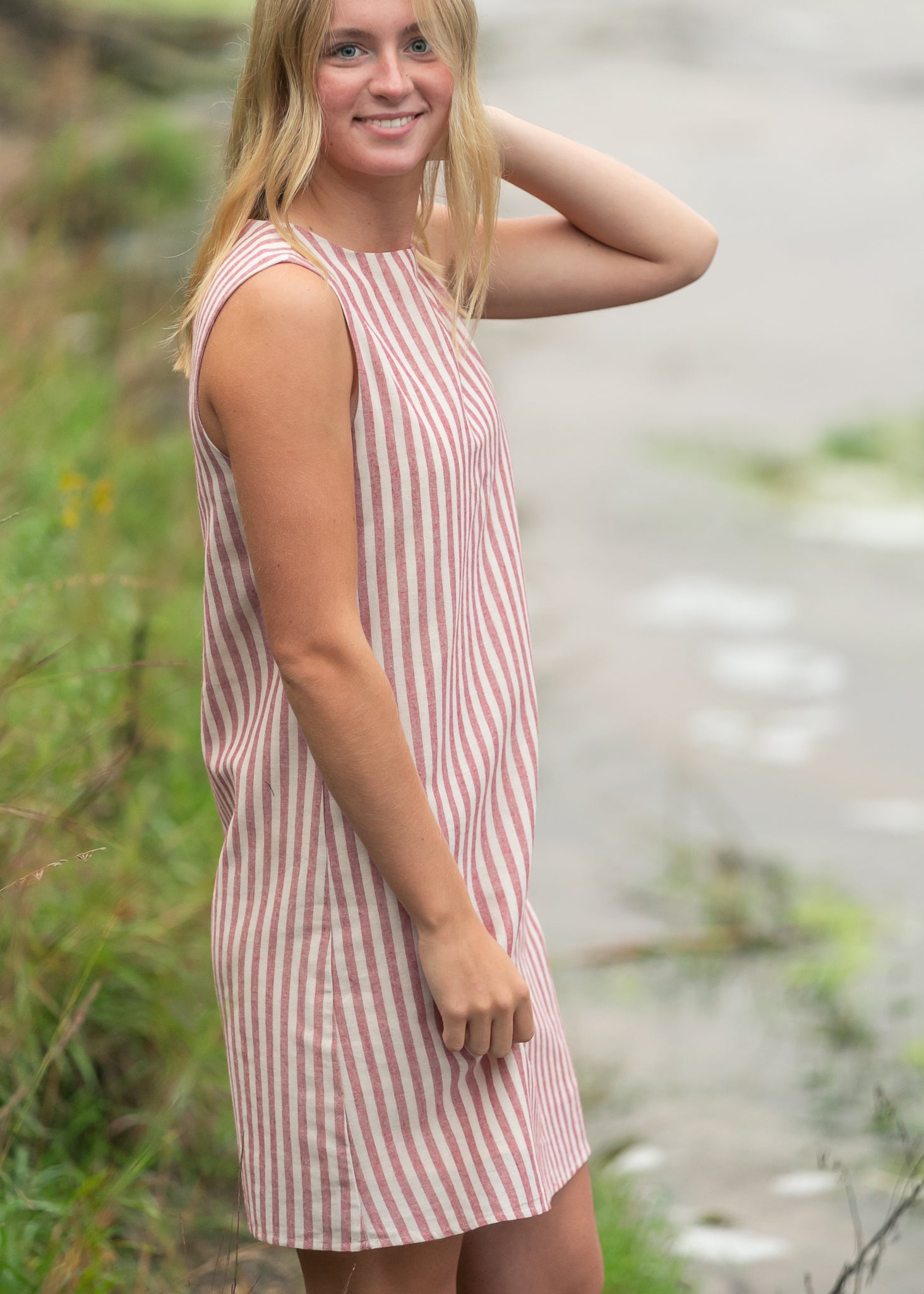 Bex Red Stripe Shift Midi Dress