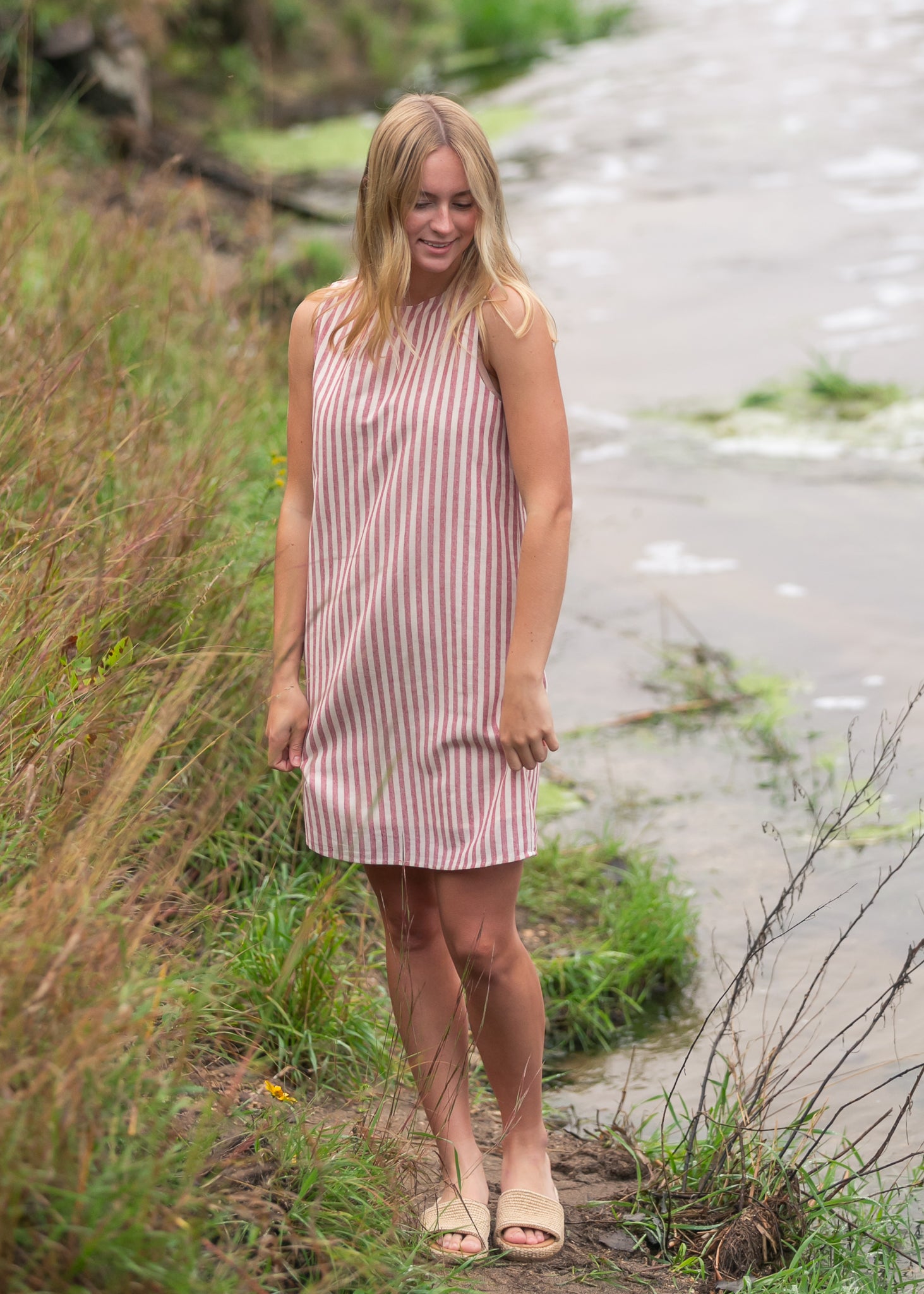 Bex Red Stripe Shift Midi Dress