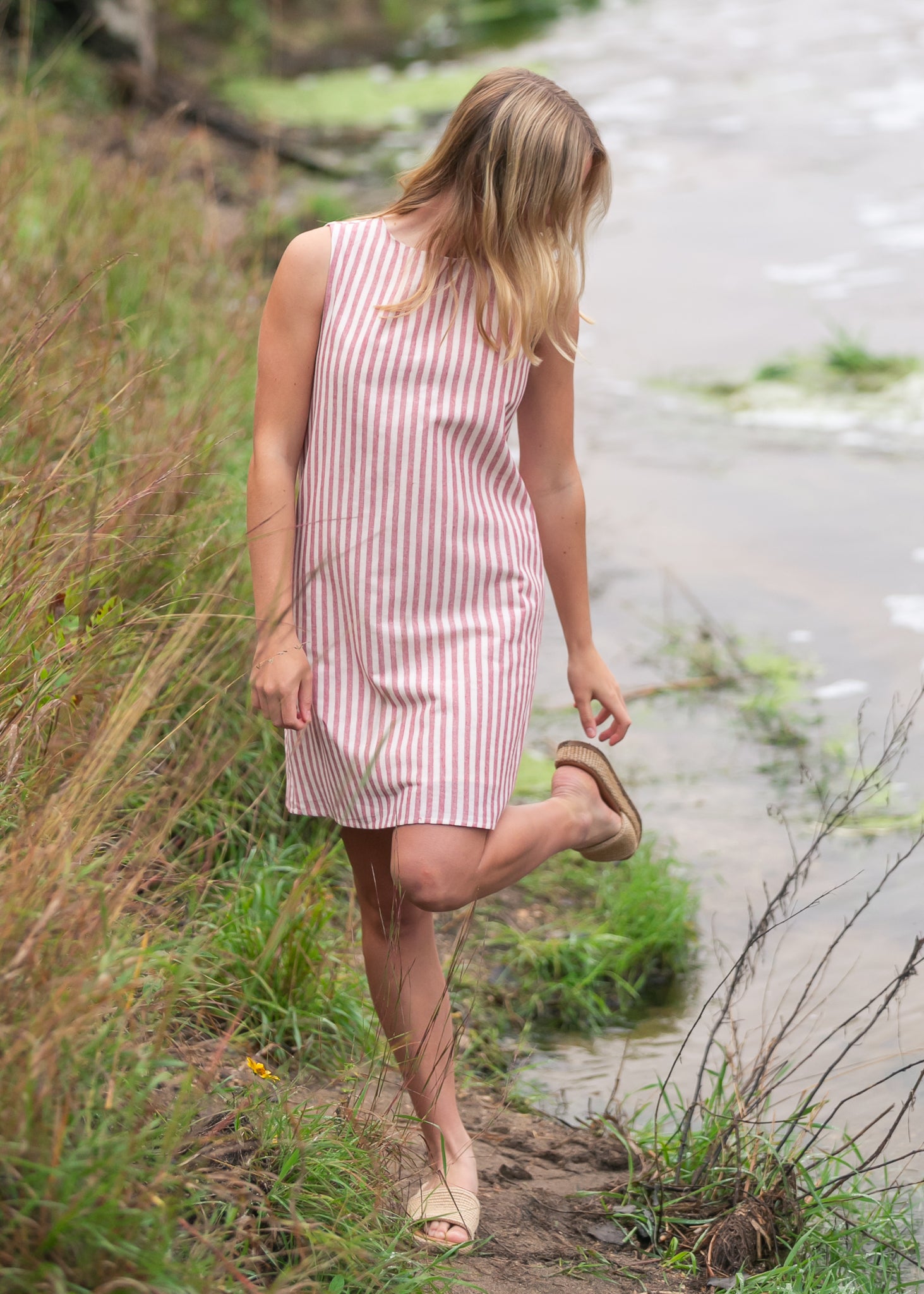 Bex Red Stripe Shift Midi Dress