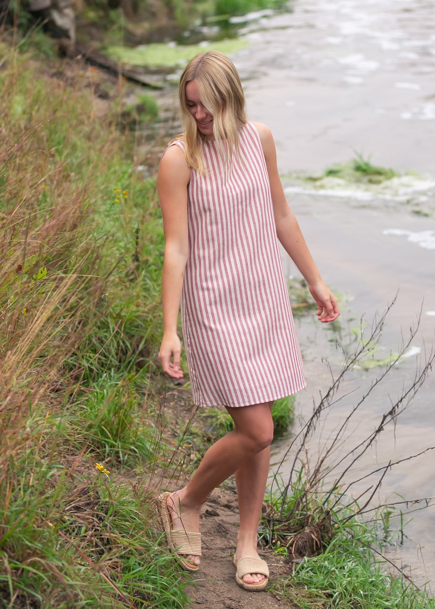 Bex Red Stripe Shift Midi Dress