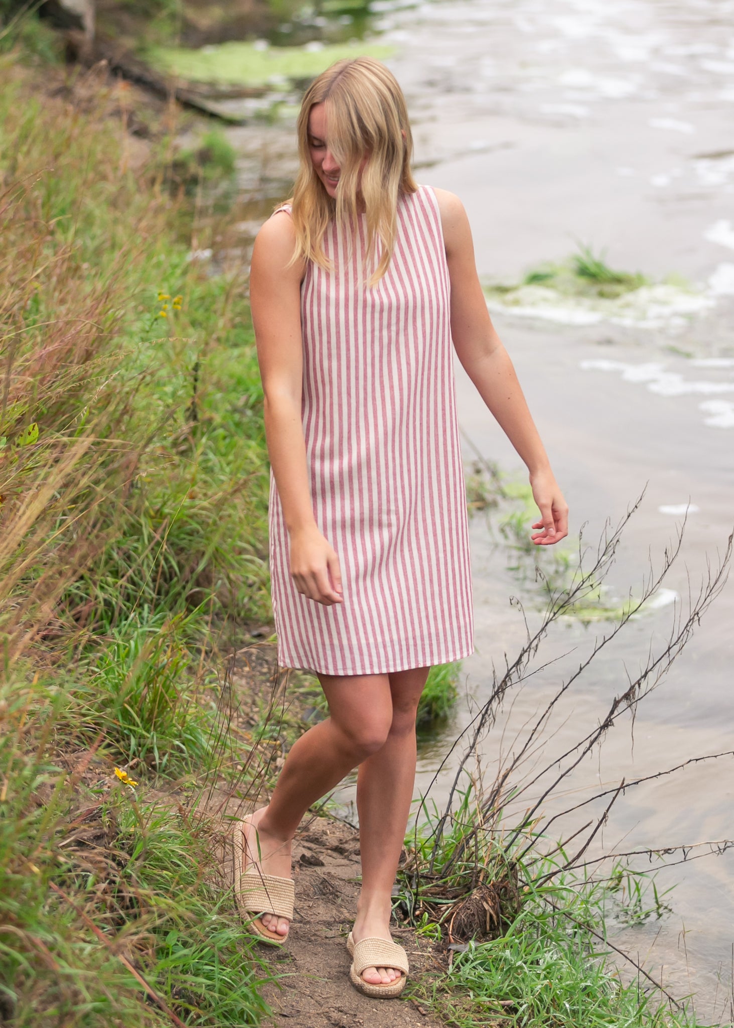 Bex Red Stripe Shift Midi Dress