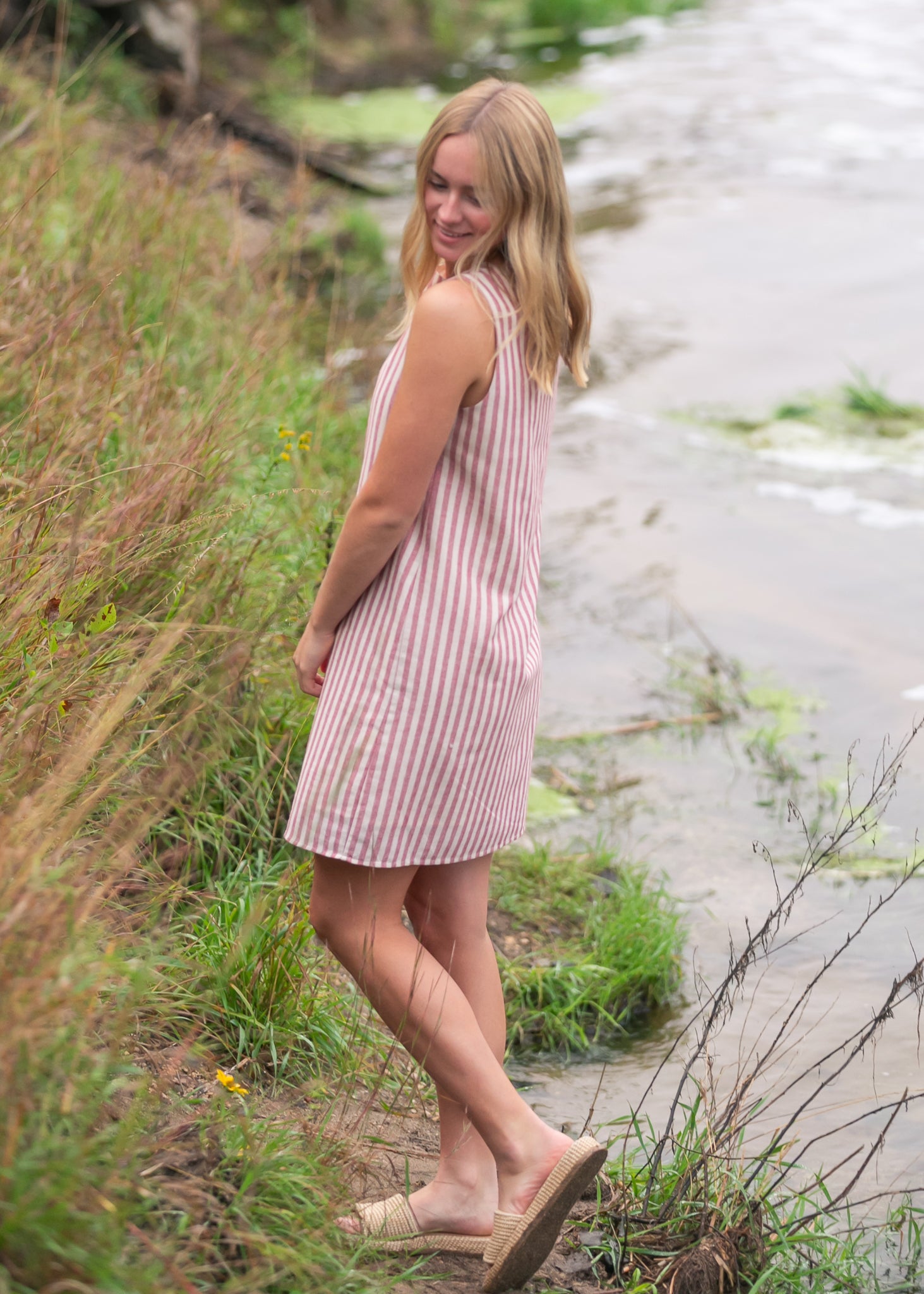 Bex Red Stripe Shift Midi Dress