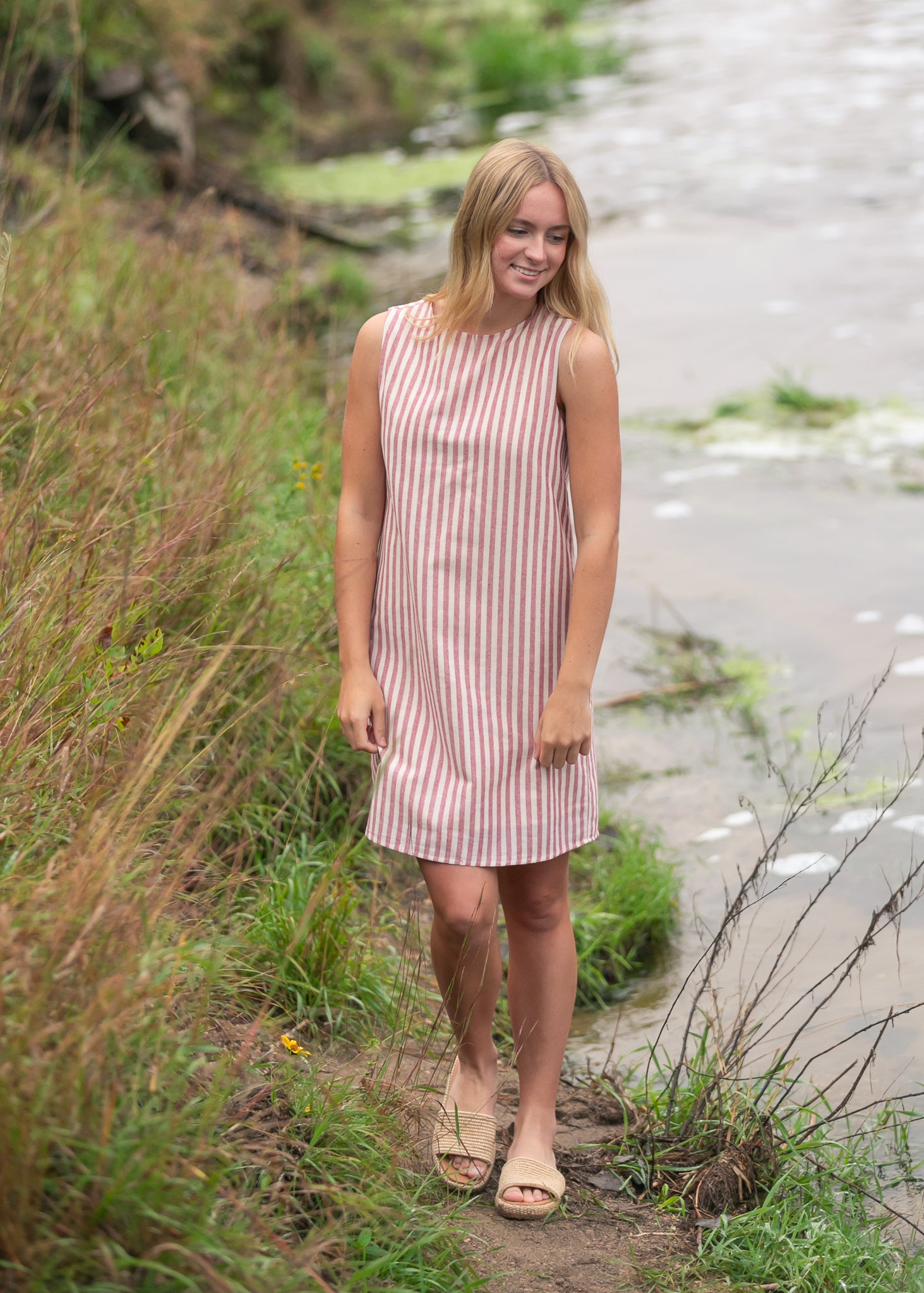 Bex Red Stripe Shift Midi Dress