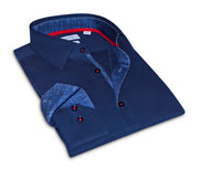 Kevin // Cotton Knit-stretch Button-up Shirt With Contrast Details // Navy // Tailored Fit (fitted)