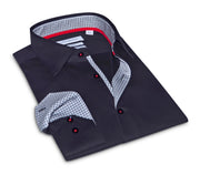 Donny // Cotton Knit-stretch Button-up Shirt With Contrast Details // Black // Tailored Fit (fitted)