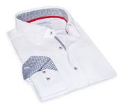 Jason // Cotton Knit-stretch Button-up Shirt With Contrast Details // White // Tailored Fit (fitted)
