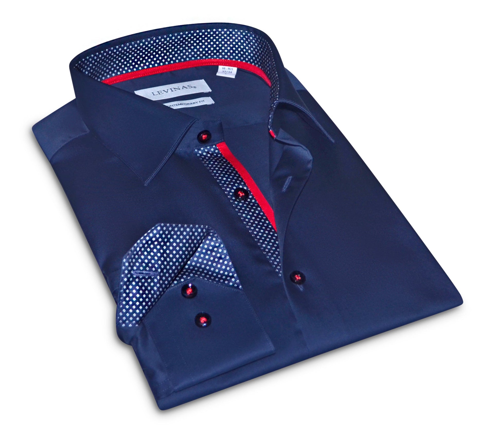 levinas dress shirts Anthony Button-Up Shirt With Contrast Details // Navy // Contemporary Fit (Regular) The contrast trimmings in 82BK / Men's Black no-returns:2024-08-09_2028-07-27 Size:Kid L(6-7Y)